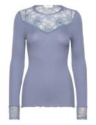 Rosemunde Silk T-Shirt Regular Ls W/Lace Blå