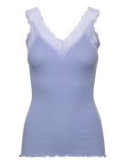 Organic Top W/ Lace Tops T-shirts & Tops Sleeveless Blue Rosemunde