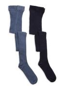 Stocking - Solid Rib 2-Pack Tights Blue Minymo