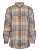 Relaxed Fit Plaid Linen Shirt Tops Shirts Long-sleeved Brown Polo Ralp...