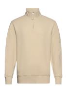 Waffle Texture Half Zip Tops Sweat-shirts & Hoodies Sweat-shirts Beige...