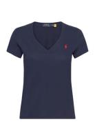 Cotton Jersey V-Neck Tee Tops T-shirts & Tops Short-sleeved Navy Polo ...