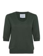 Mspam Scoop Neck Knit T-Shirt Tops Knitwear Jumpers Khaki Green Minus