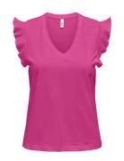 ONLY Onlmay Life S/S Frill V-Neck Top Box Jrs Rosa