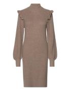 Objmalena L/S Ruffle Knit Dress Dresses Knitted Dresses Brown Object