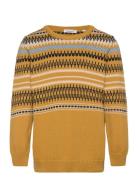 Jacquard Knit Cotton Crew Knit - Go Tops Knitwear Pullovers Yellow Kno...