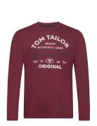 Longsleeve With Print Tops T-shirts Long-sleeved Burgundy Tom Tailor