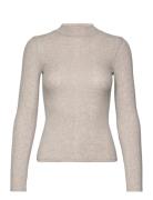 Ribbed Perkins-Neck T-Shirt Tops T-shirts & Tops Long-sleeved Beige Ma...