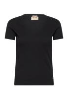 Mmnicole V-Ss Rib Tee Tops T-shirts & Tops Short-sleeved Black MOS MOS...