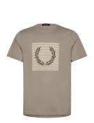 Fred Perry Striped Laurel Wreath Tee Beige