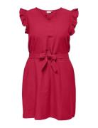 Carjupiter Life S/L Frill Abk Dress Wvn Kort Klänning Red ONLY Carmako...