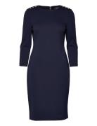 Ponte Three-Quarter-Sleeve Dress Knälång Klänning Navy Lauren Ralph La...