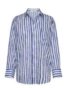 100% Cotton Striped Shirt Tops Shirts Long-sleeved Blue Mango