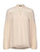 Chiffon Blouse With Lace Tops Blouses Long-sleeved Cream Esprit Collec...