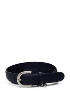 Charm Crosshatch Leather Belt Bälte Navy Lauren Ralph Lauren