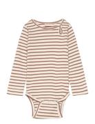 Body L/S Modal Striped Bodies Long-sleeved Brown Petit Piao