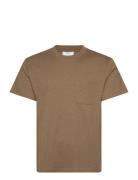 100% Cotton T-Shirt With Pocket Tops T-shirts Short-sleeved Brown Mang...