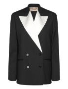 Blazer With Inserted Satin Lapel Blazers Double Breasted Blazers Black...