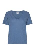 Vila Vinova V-Neck S/S Top-Noos Blå