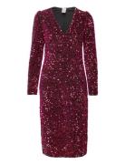 Yaspinko Sequin Ls Midi Dress - Show Knälång Klänning Red YAS