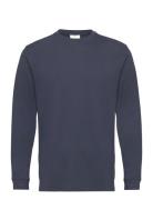 Mango Long-Sleeved Pique Cotton T-Shirt Marinblå