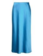 Midi Satin Skirt Knälång Kjol Blue Mango