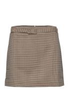 Mango Houndstooth Belt Miniskirt Brun