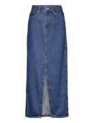 Slit Denim Skirt Lång Kjol Blue Mango