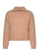 Mango Cable-Knit Zip-Neck Sweater Beige