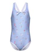 Swimsuit W. Bow, Aop Baddräkt Badkläder Blue Color Kids