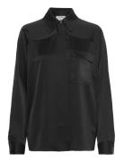 Shiny Pocket Blouse Tops Blouses Long-sleeved Black Filippa K