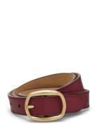 Oval-Buckle Leather Belt Bälte Red Polo Ralph Lauren