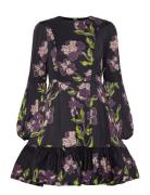 Malina Jasmine Printed Ruffled Mini Dress Svart