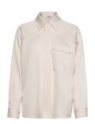 Shiny Pocket Blouse Tops Blouses Long-sleeved Cream Filippa K