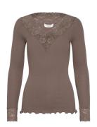 Organic T-Shirt W/ Lace Tops T-shirts & Tops Long-sleeved Brown Rosemu...