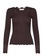 Rwbenita Ls O-Neck Lace Top Tops T-shirts & Tops Long-sleeved Brown Ro...