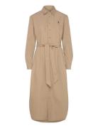 Belted Cotton Midi Shirtdress Knälång Klänning Beige Polo Ralph Lauren