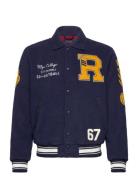 Pile Fleece Letterman Jacket Bomberjacka Jacka Blue Polo Ralph Lauren