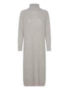 Wool Cash Roll-Nk Long Dress Knälång Klänning Grey Tommy Hilfiger