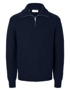 Selected Homme Slhland Ls Knit Half Zip Marinblå