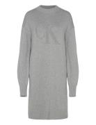 Ck Intarsia Loose Sweater Dress Kort Klänning Grey Calvin Klein Jeans