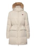 Tjw Midi Alaska Faux Fur Fodrad Jacka Cream Tommy Jeans