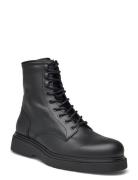 Calvin Klein Lace Up Boot W/ Zip Lth Svart