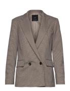 Mango Micro-Houndstooth Double-Breasted Jacket Brun