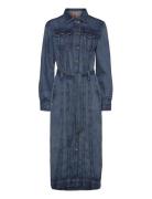 Belted Denim Shirtdress Maxiklänning Festklänning Blue Lauren Ralph La...