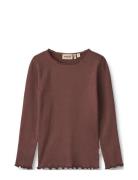 Rib T-Shirt L/S Reese Tops T-shirts Long-sleeved T-shirts Burgundy Whe...