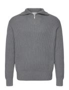 Selected Homme Slhdry Ls Knit Relaxed Half Zip Grå