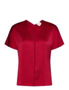 Calvin Klein Hammered Satin V Neck Ss Blouse Röd