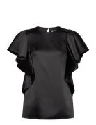 Ada Frill Over D Blouse Tops Blouses Short-sleeved Black Malina