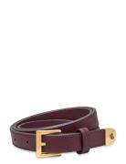 Lauren Ralph Lauren Pebbled Leather Skinny Belt Burgundy